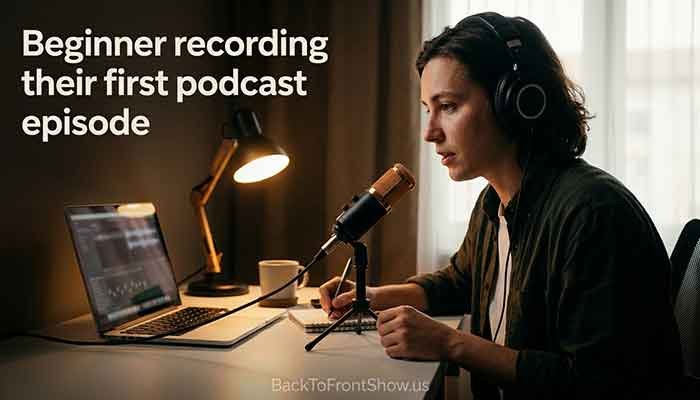Beginner recording their first podcast episode