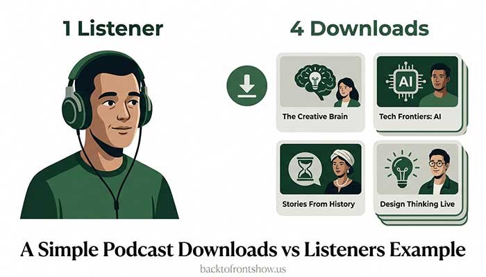 A Simple Podcast Downloads vs Listeners Example