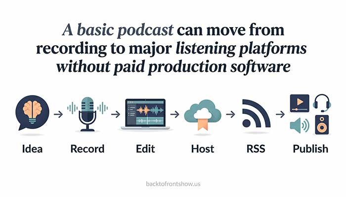 Free podcast creation workflow from recording to distribution
