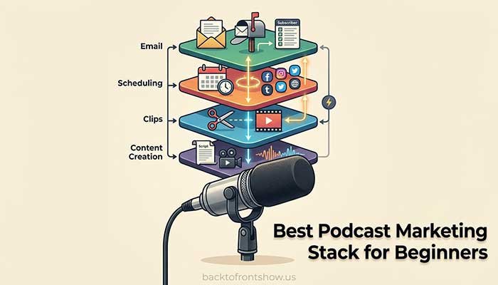 Beginner podcast marketing tool stack for clips, graphics, social media, and email