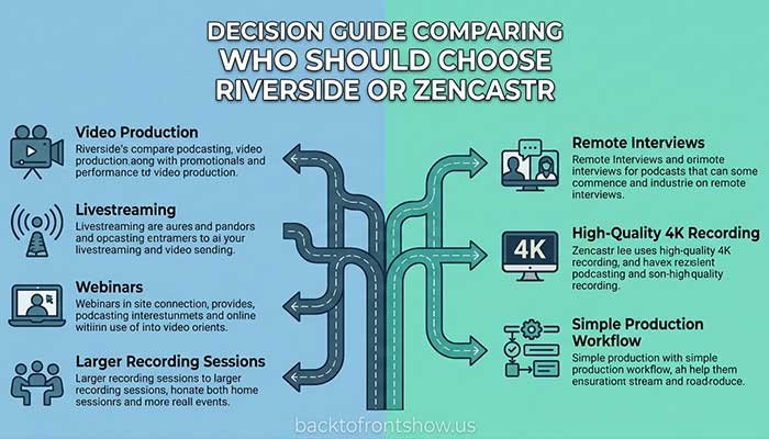 Decision guide comparing who should choose Riverside or Zencastr