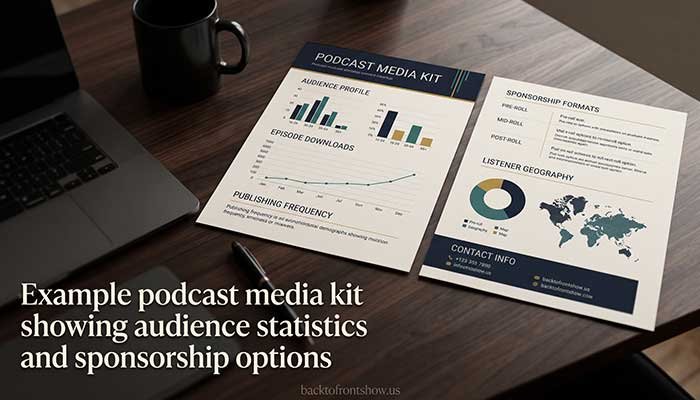 Example podcast media kit showing audience statistics and sponsorship options