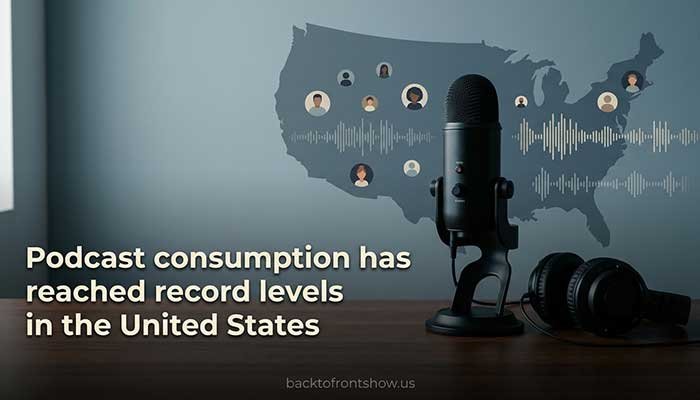 Podcast microphone representing millions of Americans listening to podcasts