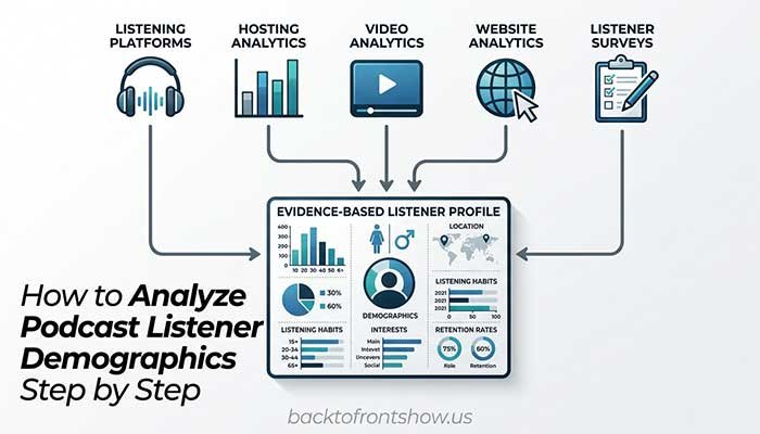 Podcast analytics and surveys contributing to an audience profile