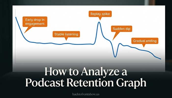 Hypothetical podcast retention curve showing common listening patterns