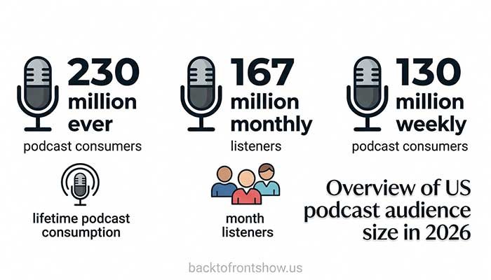 Overview of US podcast audience size in 2026