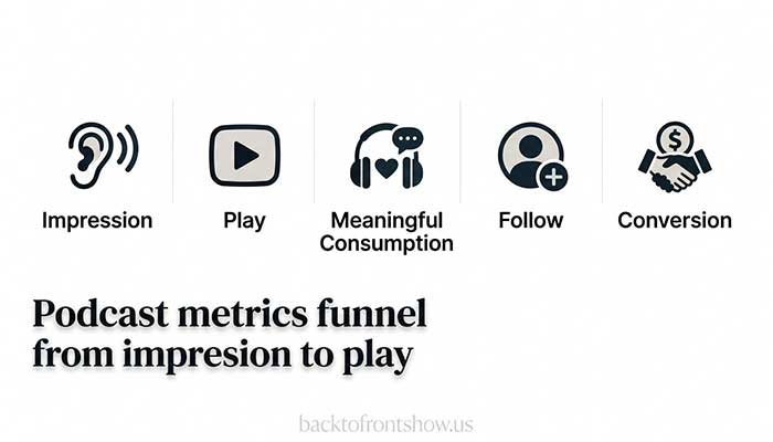 Podcast metrics funnel from impression to play