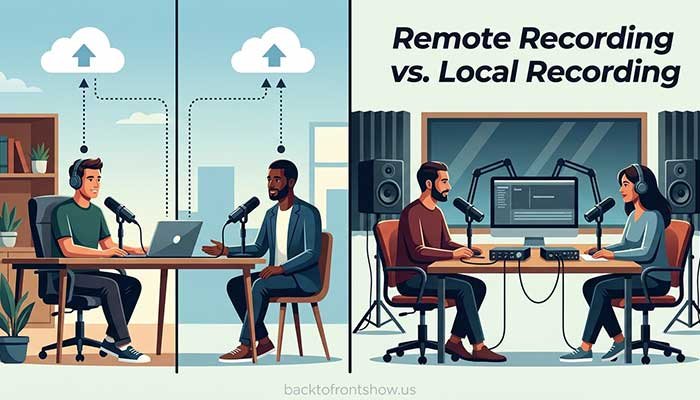 Comparison of remote podcast recording and local studio recording workflows