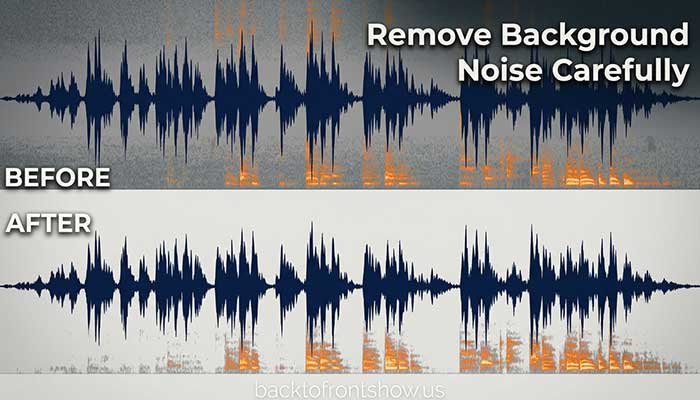 Before-and-after comparison of moderate background-noise reduction on podcast speech