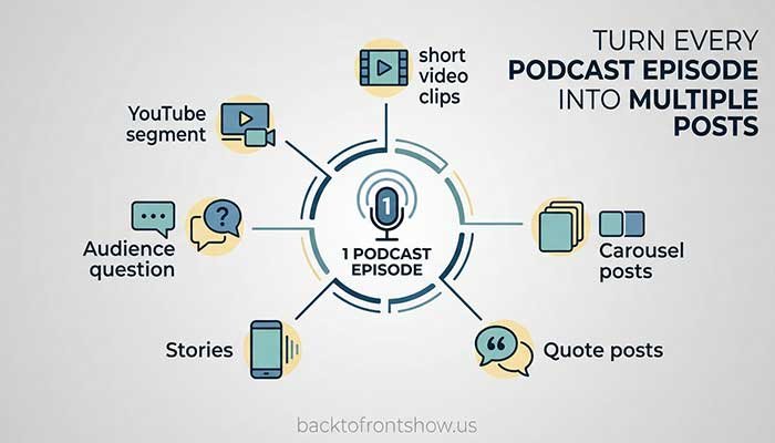 Diagram showing how one podcast episode can become multiple social media posts