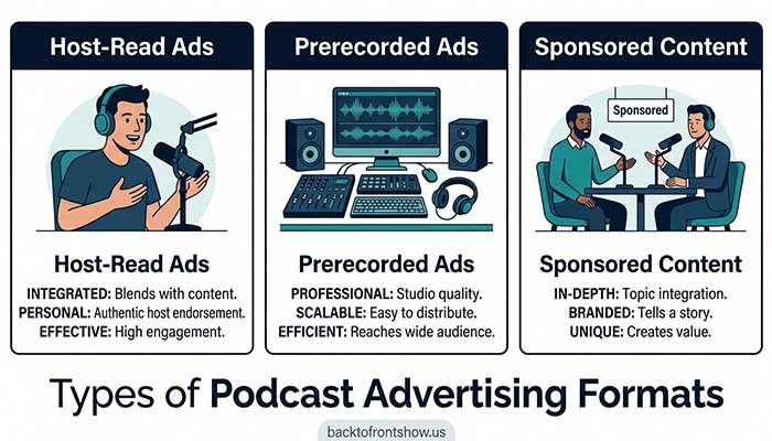 Comparison of host-read podcast ads, prerecorded ads, and sponsored podcast content