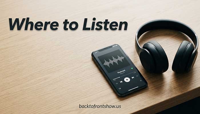Smartphone and headphones for listening to podcasts online